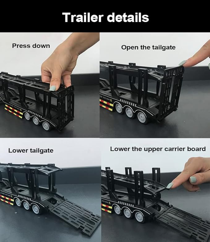 Remote Control Car Transporter Truck Includes 4 Cars - 14 1:48 Mini RC Toy Semi Truck Trailer with 2pcs Rechargeable Batteries Carrier Car Truck Vehicle with Lights Great Gift for Kids Boys Girls