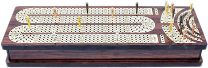 House of Cribbage - Continuous Cribbage Board/Box Inlaid in Rosewood/Maple : 4 Track - Side Drawers with Score Marking Fields for Skunks Corners and Won Games