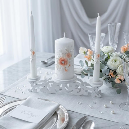 Magik Life Unity Candle Set - Wedding Ceremony & Reception – 6” Pillar & Two 10” Taper Candles – Long Burning Unity Candles for Marriage Ritual – Handmade in USA – White | Rose