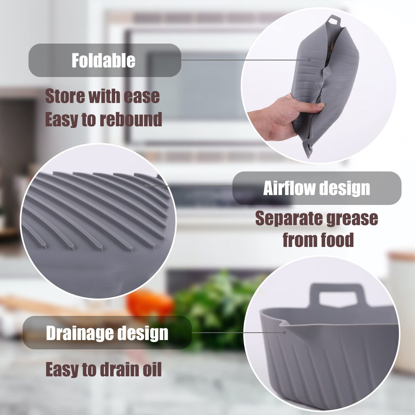 Golden Associate Silicone Liners Square for Air Fryer, 2 Pcs Non-stick Food-grade Reusable Basket Silicone Pot Baking Tray Airfryer Accessories, Top Size 8 inches, Bottom Size 7 inches