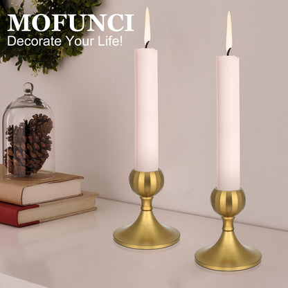 Mofunci Candlestick Holders Taper Candle Holders, Gold Candle Stick Holders Decor for Wedding Christmas Birthday Party Holiday, Short Candle Holders for Table Centerpieces Home Decor, Set of 2