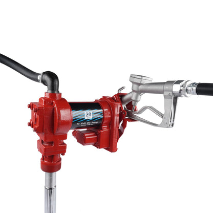 Fuel Transfer Pump, 12 Volt 20 GPM, with Nozzle Kit for Transfer of Gasoline, Diesel, Kerosene, Ethanol & Methanol Blends & Biodiesel Red (Fuse Required More than 50Amp)