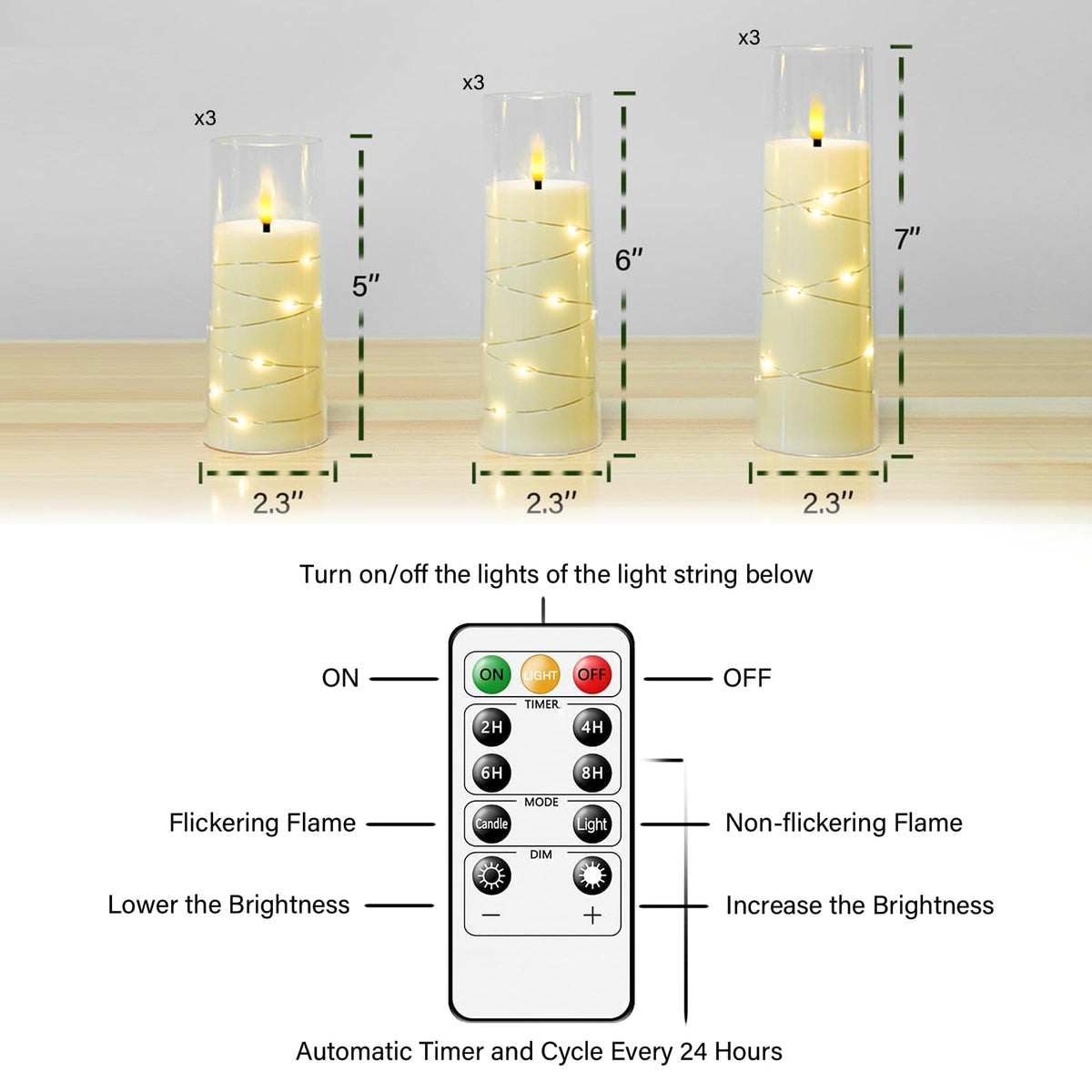 kakoya Flameless LED Candles with Timer 9 Pc Flickering Flameless Candles for Romantic Ambiance and Home Decoration Stable Acrylic Shell,with Embedded Star String，Battery Operated Candles（Ivory）