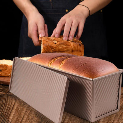 FDKYOEK Large Pullman Loaf Pan with Lid, 13 x 4 Inch 2 lbs Non-Stick Rectangle Bread Pan with Lid and Dough Scraper Cutter, Reusable Sourdough Loaf Pan for Homemade Bread & Toast, Rose Gold