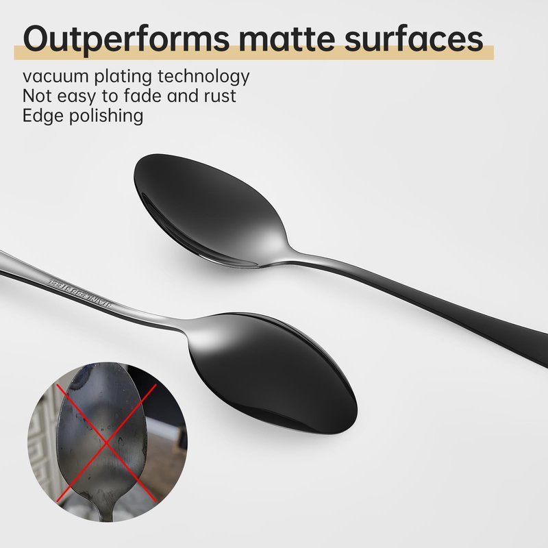 Spoons and forks set black silverware 36pcs black forks and spoons set Durable Dishwasher Safe Food-Grade stainless steel utensil set