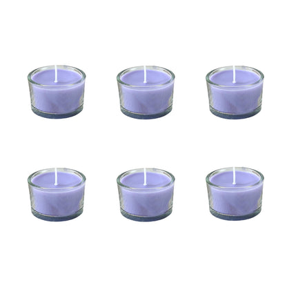 7–8 Hour Long-Burning Scented Tea Lights (6-Pack) — Assorted Scented Candles in Glass Cups | Smokeless & Aromatic — Ideal for Home, Weddings, Parties, and Gifting (Purple)