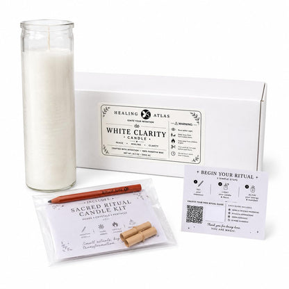 White Clarity Manifestation Candle Kit – 8" Ritual Prayer Candle with Intention Scrolls, Pencil & QR Guide for Clarity, Focus, Spiritual Growth & Mindfulness