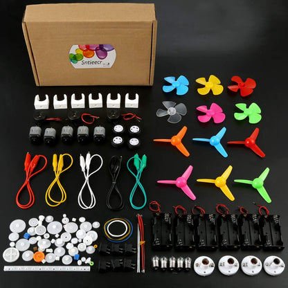 Sntieecr 6 Set 131 PCS DC Motors Kit, Mini Electric Motor 1.5-3V 15000RPM with 66 PCS Plastic Gears, Shaft Propeller, Bulbs, Buzzer Sounder, Science Experiment Set for Kid DIY STEM Engineering Project