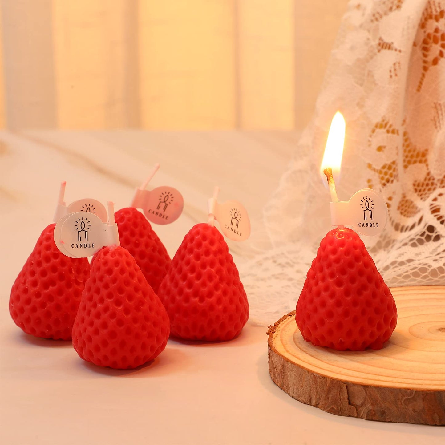 Nuanchu 8 Pieces Strawberry Candle Strawberry Shaped Scented Wax Mini Soy Wax Scented Cute Decorative Candle for Birthday Bedroom Bathroom Kitchen Decoration Parties, 2 Packs(Red)