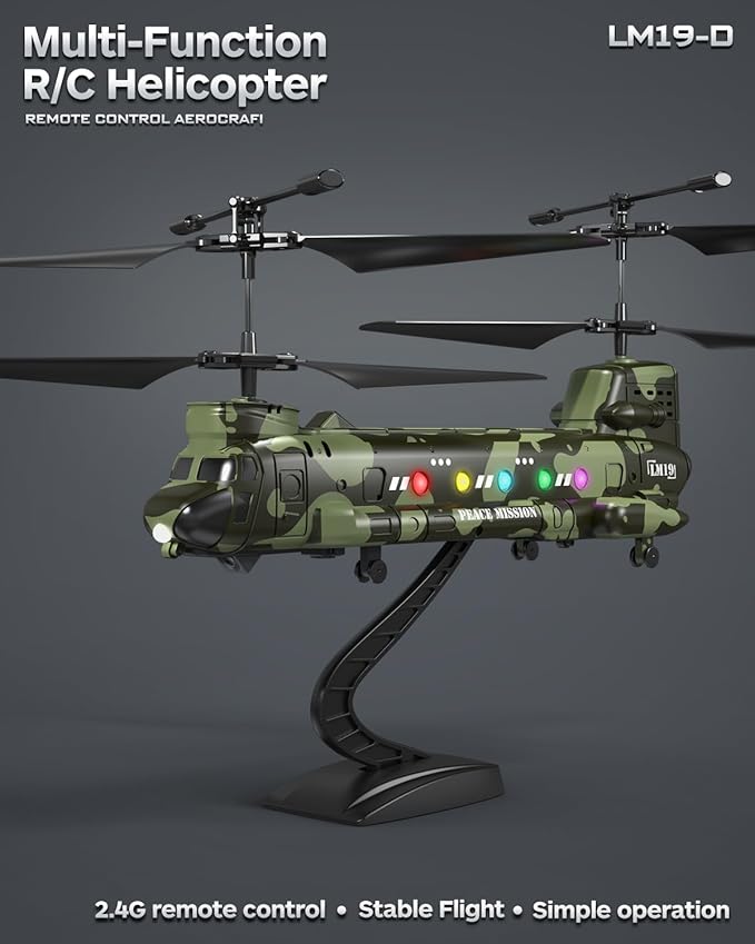 Army Chinook Remote Control Helicopter LM19-D Military Transport RC Helicopter Altitude Hold One Key take Off/Landing LED Light Low Battery Reminder Army Toys &amp Gift for Military Fans