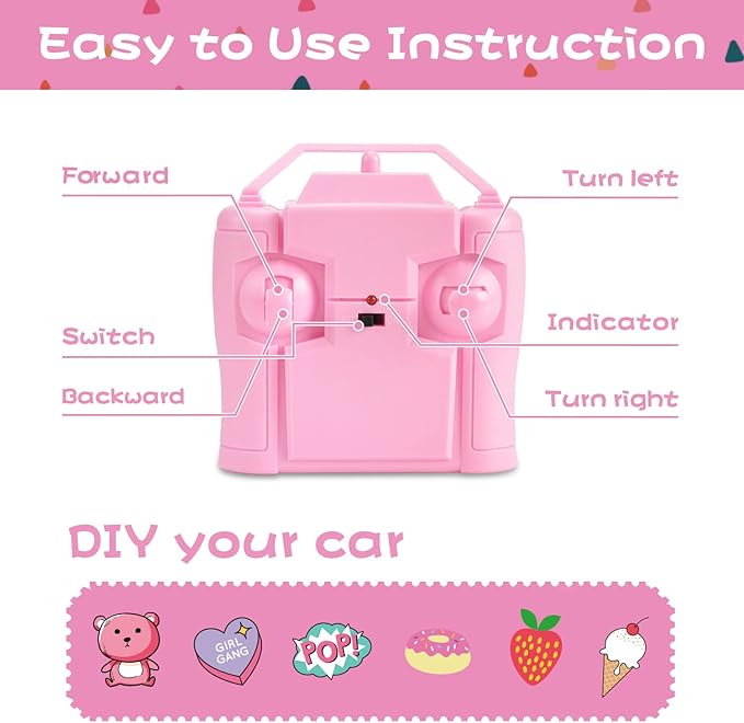 NQD RC Cars with DIY Sticker Pink Remote Control Car for Girls 2.4Ghz Jeep RC Trucks Little Girl Toys Birthday Xmas for 3 Years Old and Up