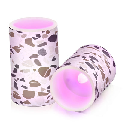 Kigai Terrazzo Pattern Flameless Candles Battery Operated Flickering LED Candles with Remote & Timer 2PCS Outdoor Waterproof Pillar Light for Party Wedding Home Decor