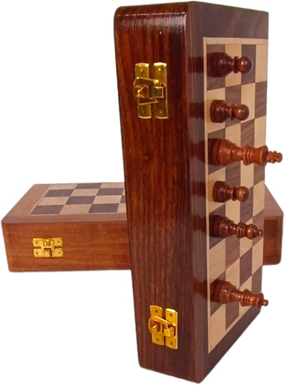 | Personalized Wooden Chess Set | Magnetic Folding Travel Chess Board with Storage &amp 2 Extra Queens (18 x 18 Inch Brown)