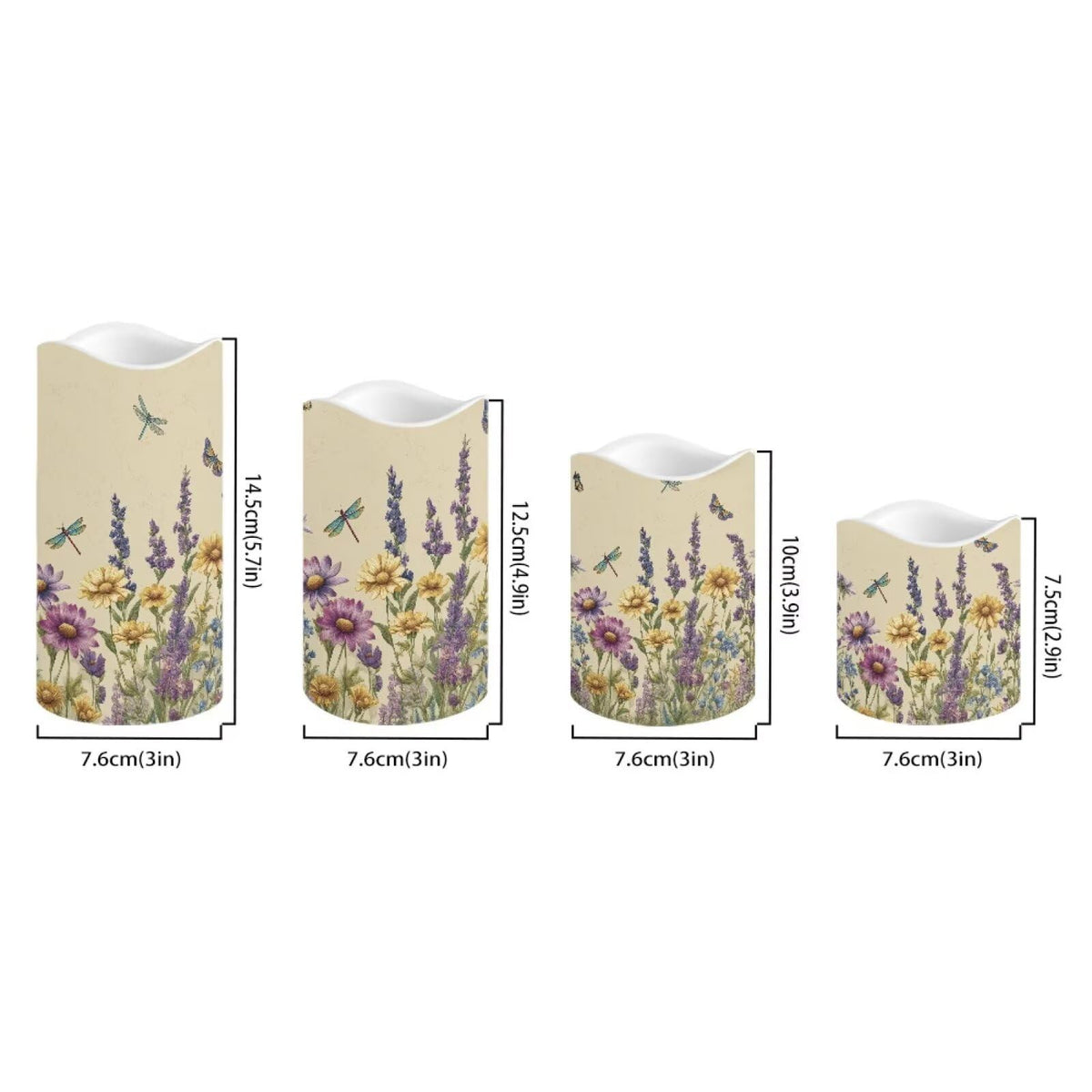 Cozeyat Wildflowers Flameless Candles 4 Pack Battery Operated with Remote Timer LED Pillar Candles Flickering Waterproof for Indoor Outdoor Party