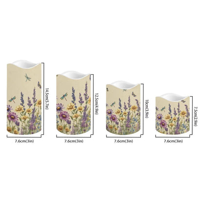 Cozeyat Wildflowers Flameless Candles 4 Pack Battery Operated with Remote Timer LED Pillar Candles Flickering Waterproof for Indoor Outdoor Party