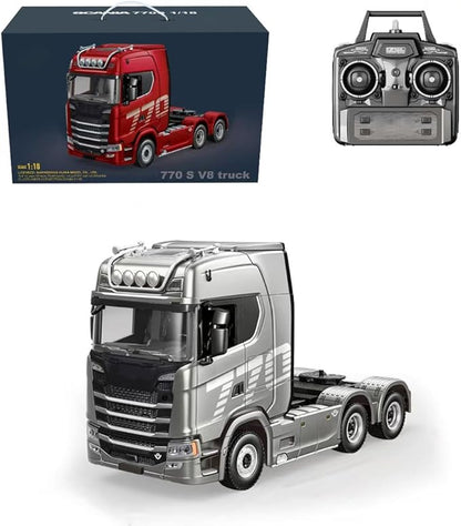 770S 1/18 RC Semi Trailer 6x4 Heavy Duty Tractor Truck with Rear Wheel Drive Adult Collectible Model (Silver)
