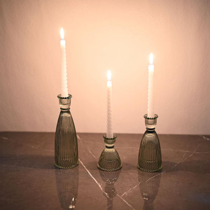 Sveudvdis Glass Candlestick Holders, Set of 3 Thick Taper Candle Holders for or Table Centerpieces, Wedding Decor and Dinner Party (Green)