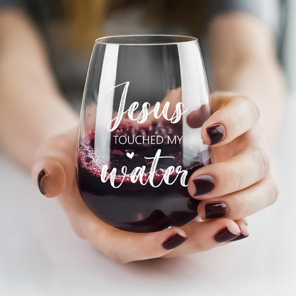 Socive Touched My Water Wine Glasses, Funny Inspirational Gift for Women Gifts for Birthday Mom Father's Day Friendship Retirement Gifts (Clear-My Water)