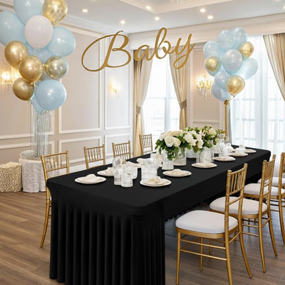Smiry 2 Pack Spandex Open Back Tablecloth,Elastic Fitted Stretch Tablecloth for 6FT Rectangle Tables,Waterproof Washable Table Cover Skirt for Wedding, Banquet & Parties (Black, 72Lx30Wx30H Inch)