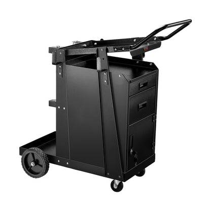 VEVOR Welding Cart, 2 Drawers Welder Cart Heavy Duty with Anti-Theft Lockable Cabinet, 350LBS Static Weight Capacity, 360° Swivel Wheels, Tank Storage Safety Chains for MIG TIG Welder, Plasma Cutter