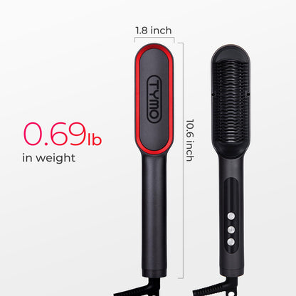 TYMO Ring Plus Ionic Hair Straightener Brush - Straightening Comb with Negative Ions for Women, Titanium Coating, 9 Temp Settings & LED Display, Dual Voltage, Professional Styling Tools