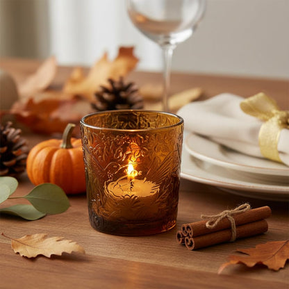 6 Pack Hummingbird Embossed Glass Candle Holders Votive Tealight Holders with Patent Design, Decorative Glass Cups for Wedding Centerpieces, Parties, and Home Decor (Chestnut Brown)