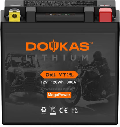 DOUKAS DKL VT14L 10Ah LiFePO4 Lithium Motorcycle Battery, High CCA Replacement for YTX14L-BS, Heavy Duty Powersport Battery Designed for Harley Davidson & Large Displacement Cruisers, Powersports