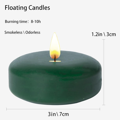Dark Green Floating Candles 3 Inch 12 Pack – Paraffin Wax Floating Candle for Greenery Weddings, Christmas, Parties & Home Décor – Long Burning & Clean Flame