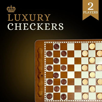 Regal Games Luxury Checkers Board Game for Adults &amp Kids - Classic Wooden Board Game Set with 24 Checkers Pieces - Travel and Portable Table Games (Ages 8+)