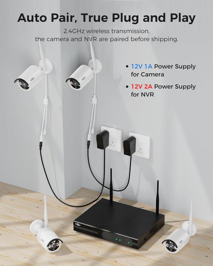 Hiseeu Wireless Pro WiFi Security Camera System, 16CH 4K NVR Kit, Plug-in Powered 12Pcs 5MP CCTV Home Security Camera System for Indoor/Outdoor, Night Vision, Waterproof, Motion Detection, 3TB HDD