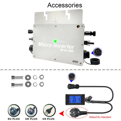 Y&H 600W Solar Grid Tie Micro Inverter with AC Data Monitoring Display Screen Waterproof IP65 MPPT DC28-50V PV Input AC80-160V Output for 24V 36V Solar Panel