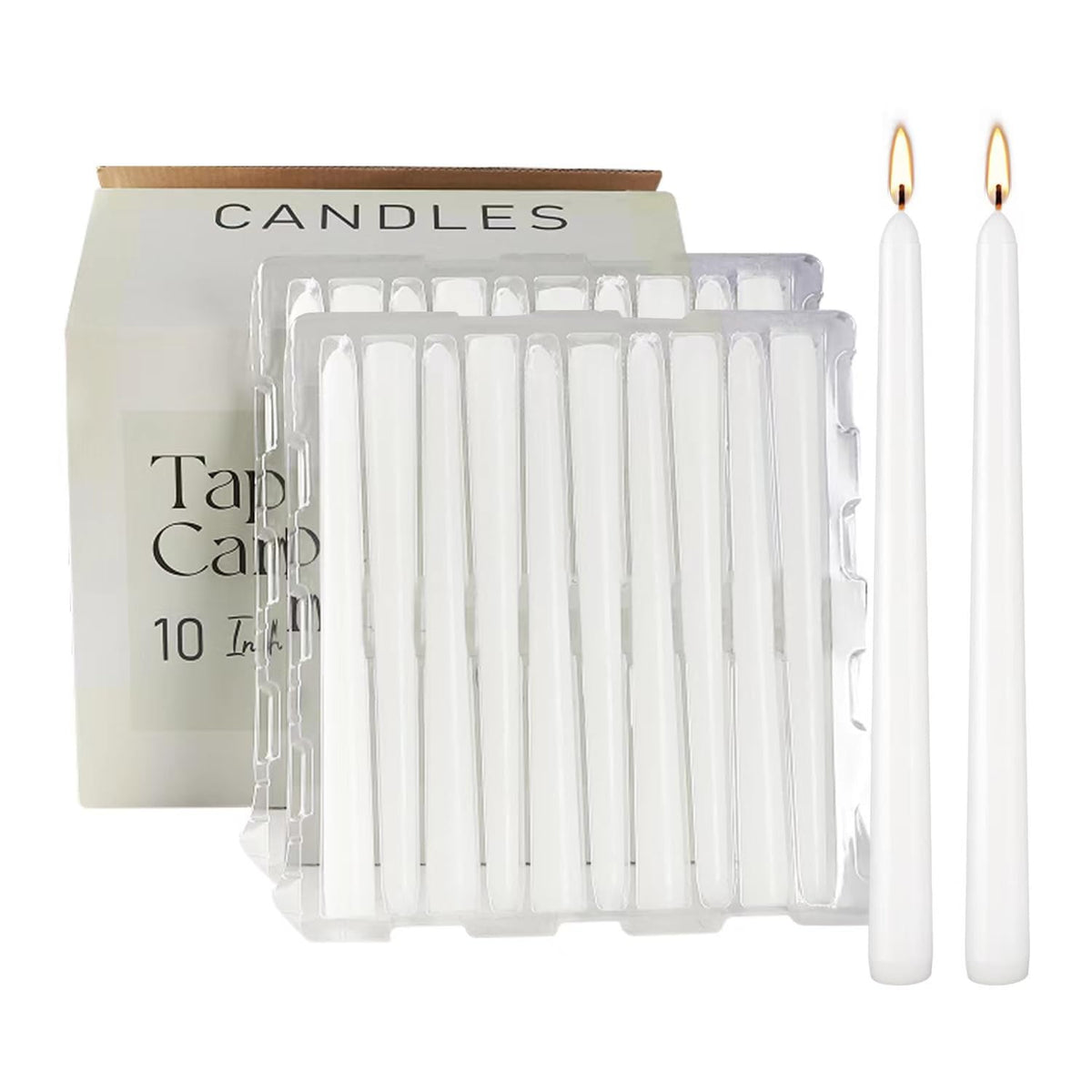 YOROXRG 100Pack White Taper Candles, 7-8 Hours Burn Time, Unscented, Smokeless and Dripless, 0.75 x 10 Inch Dinner Candle Set for Household, Wedding, Party and Home Décor Candlesticks
