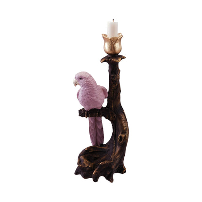 Creative Co-Op Resin Parrot-on-Branch Taper Candle Holder, Gold and Pink Finish