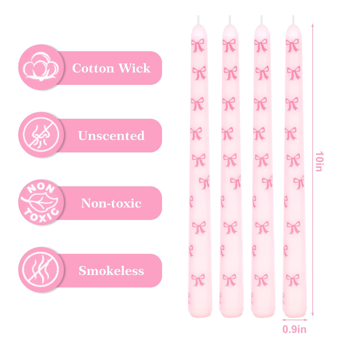 JarThenaAMCS 6Pcs Valentine's Day Taper Candles 10 Inch Pink Bow Decorative Candles Long Unscented Candle Sticks for Holiday Birthday Wedding Baby Shower Party Home Table Decor