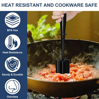 VUCVOLH Meat Chopper, Premium Heat Resistant Meat Masher, 5 Blades Ground Beef Masher, Non Stick Hamburger Smasher, Nylon Potato Masher, Dishwasher Safe, Black