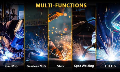 MYCASS 250A MIG Welder,5 in 1 Gas MIG/Gasless Flux Core/Stick/Lift TIG/Spot Welding/Spool Gun Compatible Aluminum Welding Machine Large LED Display 110V/220V Multi Process Welder