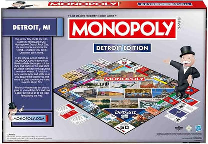Monopoly Board Game Detroit MI Edition : 2-6 Players Family Board Games for Kids and Adults Board Games for Kids 8 and up for Kids and Adults Ideal for Game Night