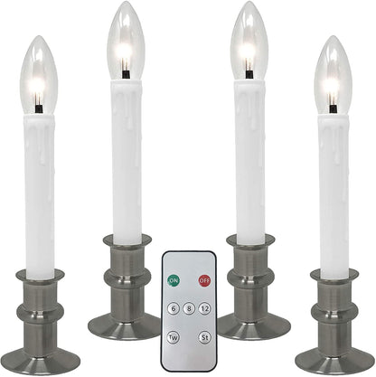 612 Vermont Ultra-Bright LED Window Candles with Timer, Remote Control, Twinkle/Steady LED Light, Battery Operated, Slim Metal Base, VT-9167-R4-BNW (Pack of 4, Brushed Nickel)