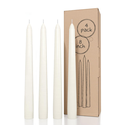 CANDWAX Ivory Taper Candles 8 inch Dripless - Set of 4 Tapered Candle Ideal for Dinner - Smokeless and Unscented Candlesticks Long Burning