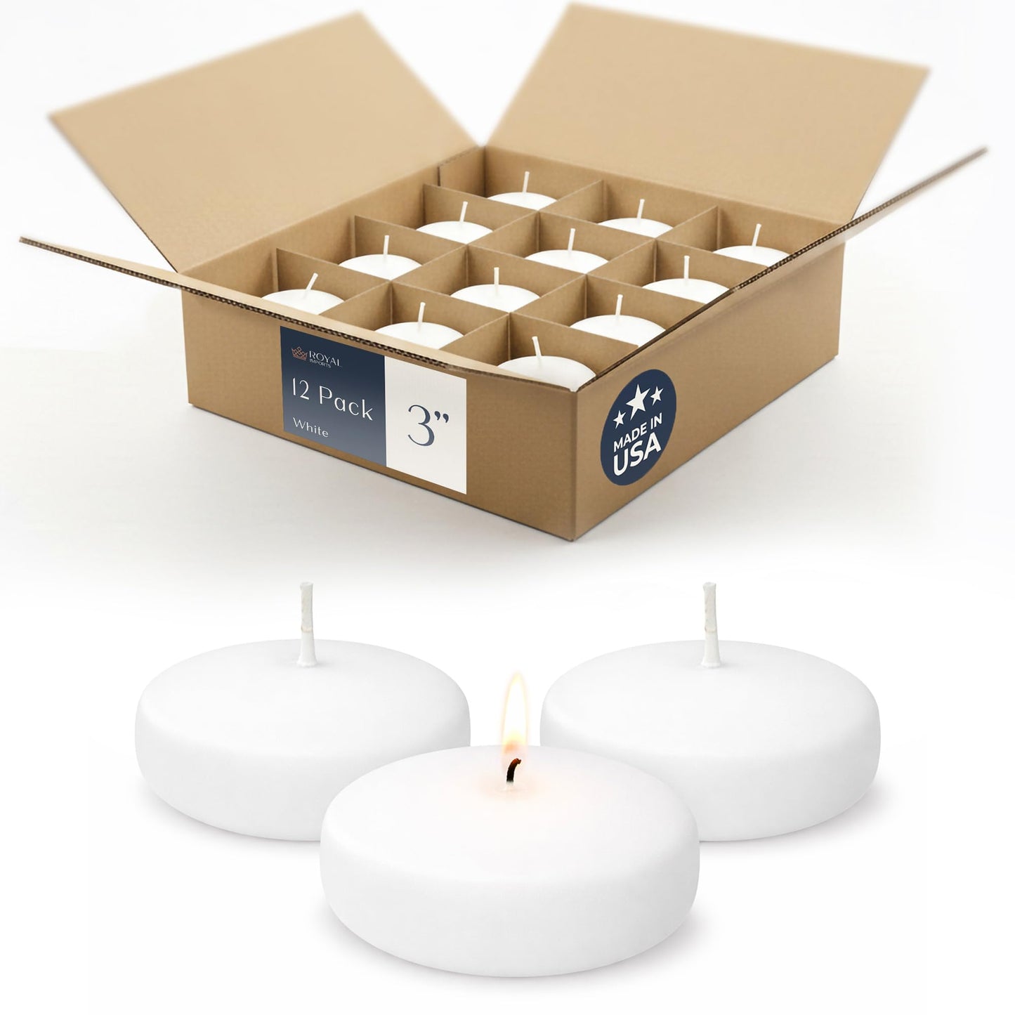 Floating Candles 3 inch White, Unscented Dripless Wax Discs | Made in USA Long Burning Floating Candles for Centerpieces 8-10 Hour Burn Time, Weddings, Parties, Home Décor & Holidays - Royal Imports