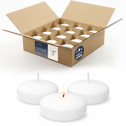 Floating Candles 3 inch White, Unscented Dripless Wax Discs | Made in USA Long Burning Floating Candles for Centerpieces 8-10 Hour Burn Time, Weddings, Parties, Home Décor & Holidays - Royal Imports