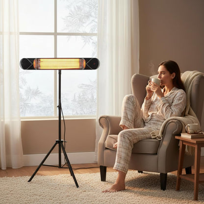 iQ Heat Wave 1500W Carbon Infrared Heater - Indoor/Outdoor Weatherproof Electric Heater with Tripod Stand and Remote - Experience Next-Level, Efficient Heating