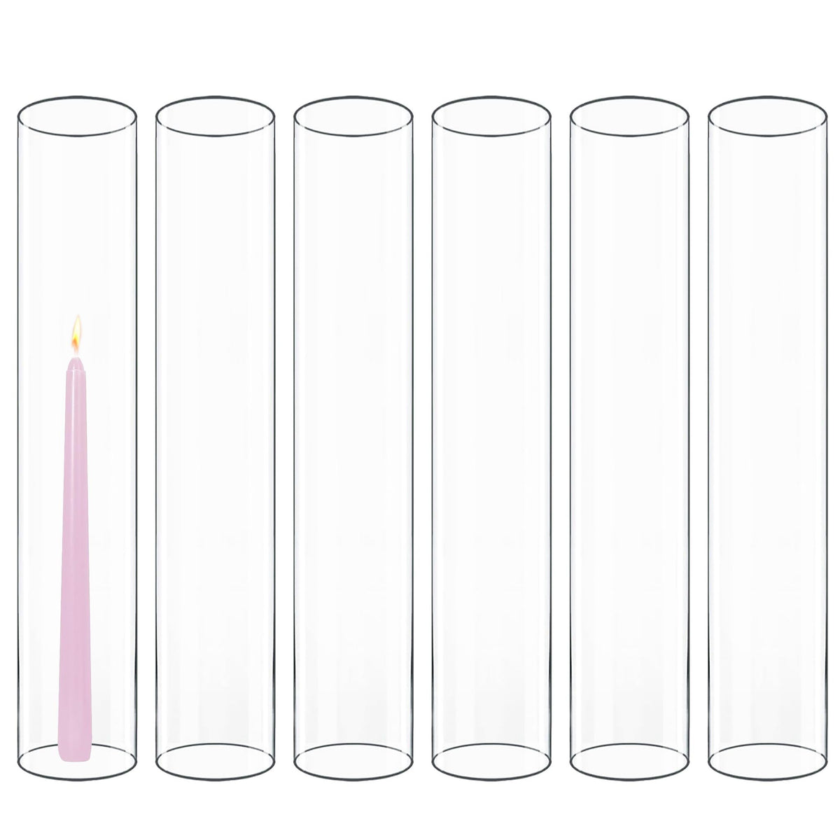 CYS EXCEL 6 PCS (H:16" D:3") Open Ended Clear Glass Hurricane Candleholder Tube Lamp Shade Open Flame Candlestick Holder Chimney Tube Cover Bottomless Cylinder