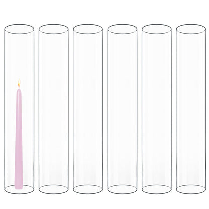 CYS EXCEL 6 PCS (H:16" D:3") Open Ended Clear Glass Hurricane Candleholder Tube Lamp Shade Open Flame Candlestick Holder Chimney Tube Cover Bottomless Cylinder