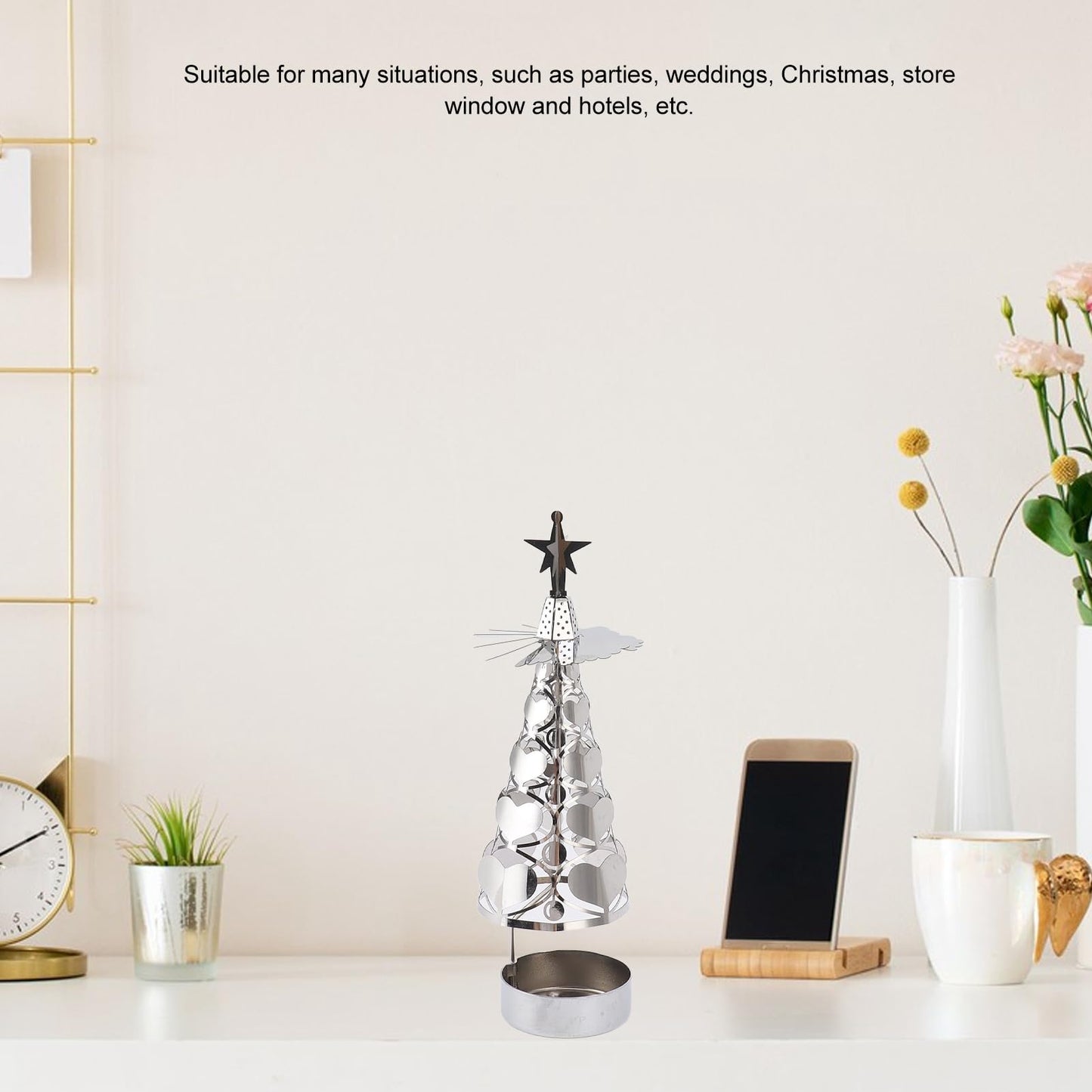 CHEOTIME Spinning Candle Holder with Cup, Rotary Candle Holder Rotating Candlestick Set for Romantic Wedding Christmas Party Home Table Decorations (Heart)