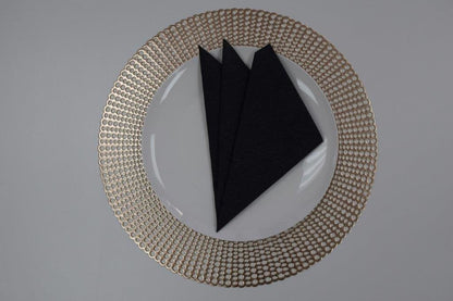 16" Round Placemats (Set of 4), 12 Prefolded 3 ply Napkins, 2 Matching Taper Candles, 2 Glass Candle Holders (Black)