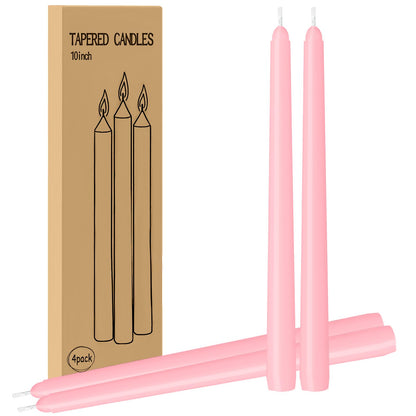 LYOBATH 4 Pack Pink Taper Candles - Taper Candles 10 Inch Dripless, Smokeless & Unscented - 8 Hours Long Burning - Ideal for Weddings, Dinner Parties, and Home Decor