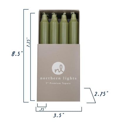 Northern Lights Candles - 7" 12pk Tapers - Moss Green - 71734
