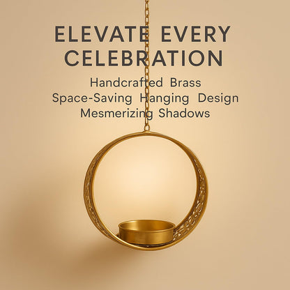 Go Hooked Hanging Round Metal Tealight Candle Holder with Chain Set of 3pcs Handcrafted Floral Cut Design Candle Stand for Diwali, Mandir, Table Décor – Matte Gold Finish Decorative Diya Holder