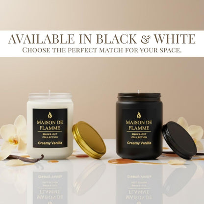 MAISON DE FLAMME Creamy Vanilla Odor-Eliminating Scented Candle, 200g/7oz White Jar – Long-Lasting Soy Wax Blend Candle for Smoke, Kitchen & Home Odors